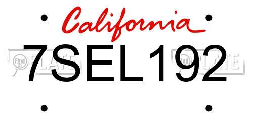 7SEL192 California License Plate