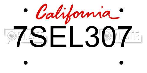 7SEL307 California License Plate