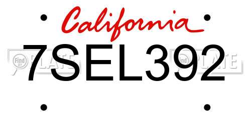 7SEL392 California License Plate