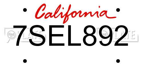 7SEL892 California License Plate