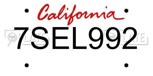 7SEL992 California License Plate
