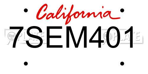 7SEM401 California License Plate