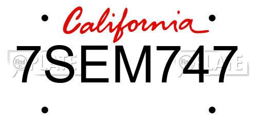 7SEM747 California License Plate