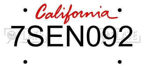 7SEN092 California License Plate