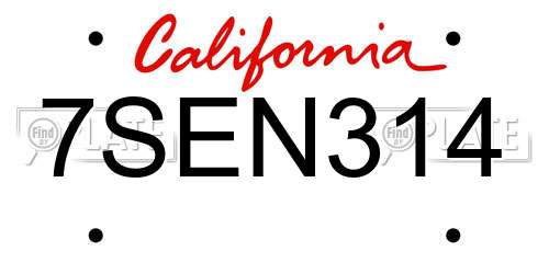 7SEN314 California License Plate