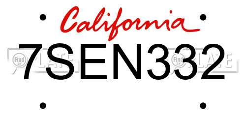 7SEN332 California License Plate