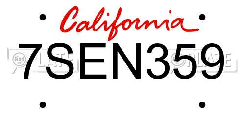 7SEN359 California License Plate