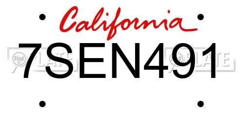 7SEN491 California License Plate
