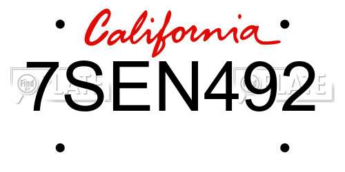 7SEN492 California License Plate