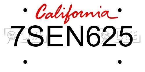 7SEN625 California License Plate
