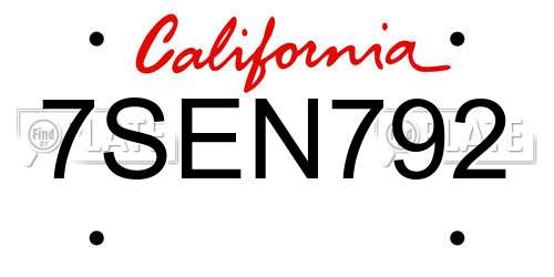 7SEN792 California License Plate