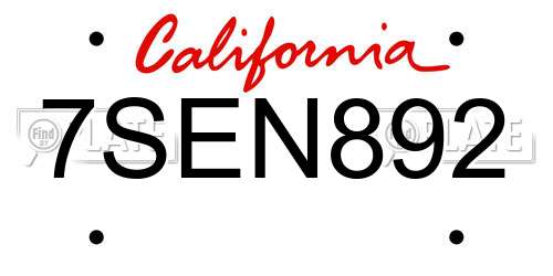 7SEN892 California License Plate