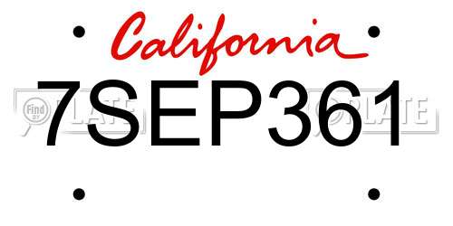 7SEP361 California License Plate