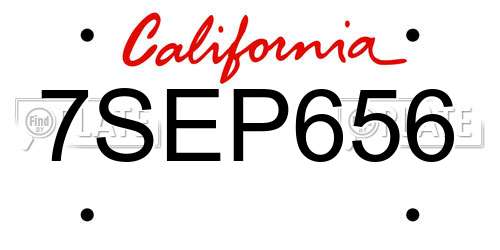 7SEP656 California License Plate