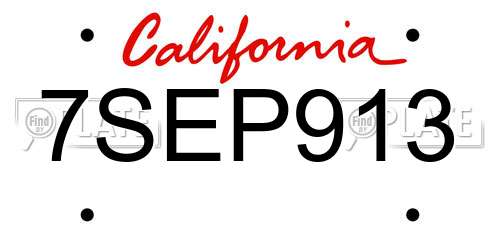 7SEP913 California License Plate