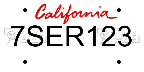 7SER123 California License Plate