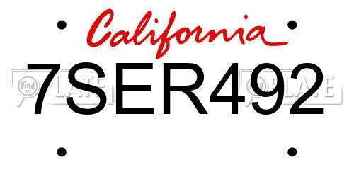 7SER492 California License Plate