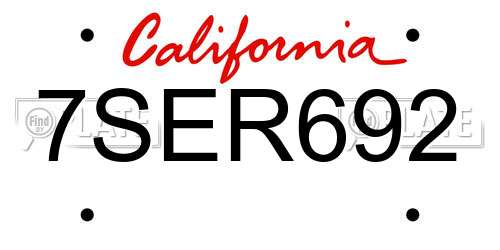 7SER692 California License Plate