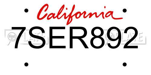 7SER892 California License Plate