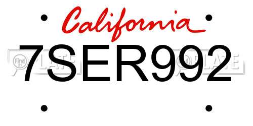 7SER992 California License Plate