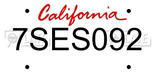 7SES092 California License Plate