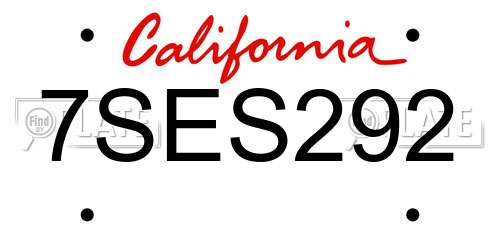 7SES292 California License Plate