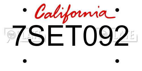 7SET092 California License Plate