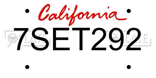 7SET292 California License Plate