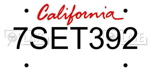 7SET392 California License Plate