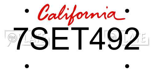 7SET492 California License Plate