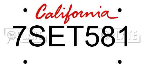 7SET581 California License Plate