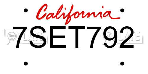 7SET792 California License Plate