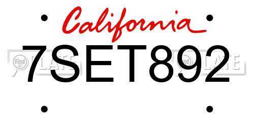 7SET892 California License Plate