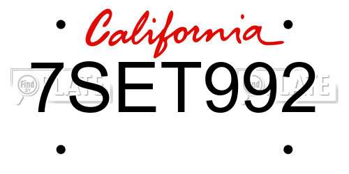 7SET992 California License Plate