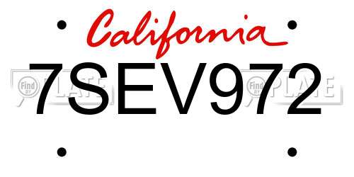 7SEV972 California License Plate