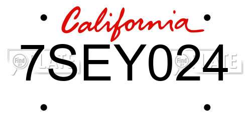 7SEY024 California License Plate