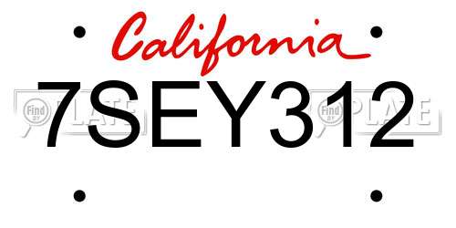 7SEY312 California License Plate