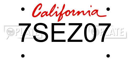 7SEZ07 California License Plate