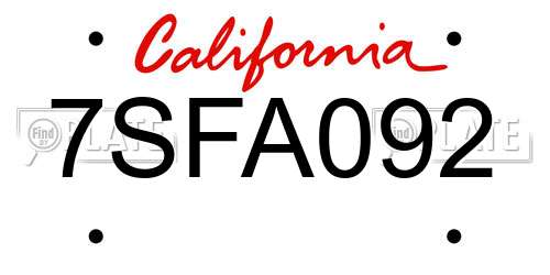 7SFA092 California License Plate