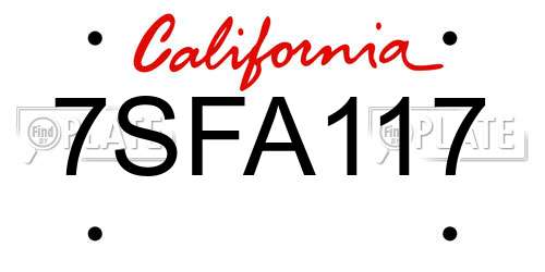 7SFA117 California License Plate