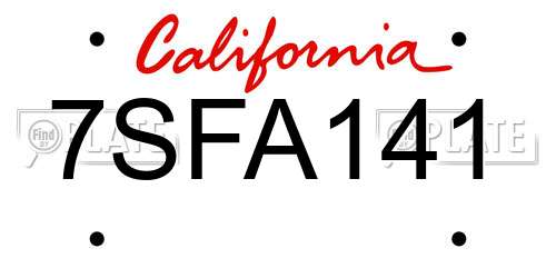7SFA141 California License Plate