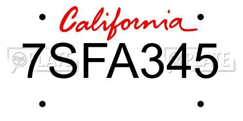 7SFA345 California License Plate