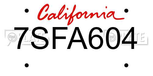 7SFA604 California License Plate