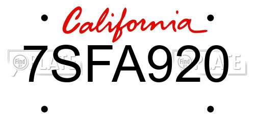 7SFA920 California License Plate