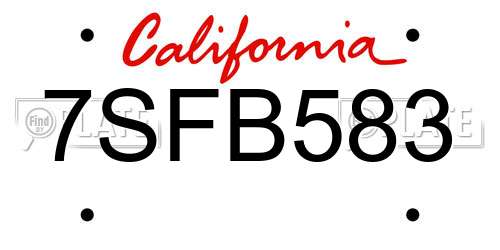 7SFB583 California License Plate
