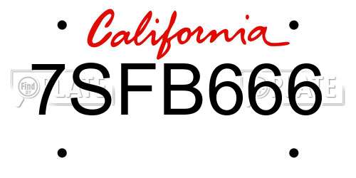 7SFB666 California License Plate