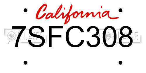 7SFC308 California License Plate