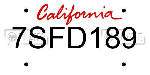 7SFD189 California License Plate