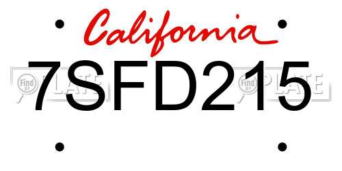 7SFD215 California License Plate