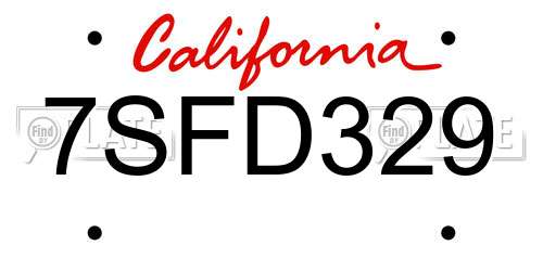 7SFD329 California License Plate
